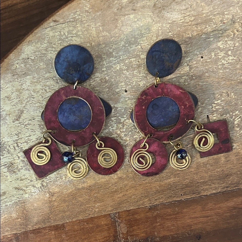 Artistic Red and Gold Dangle Earrings